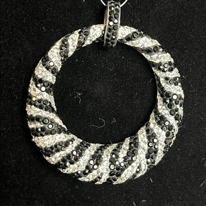 Zebra Pendant Black and Silver Rhinestones 925